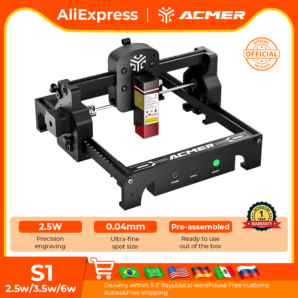 Rotary Axis Laser Engraver - ACMER S1 Mini Máquina de gravação