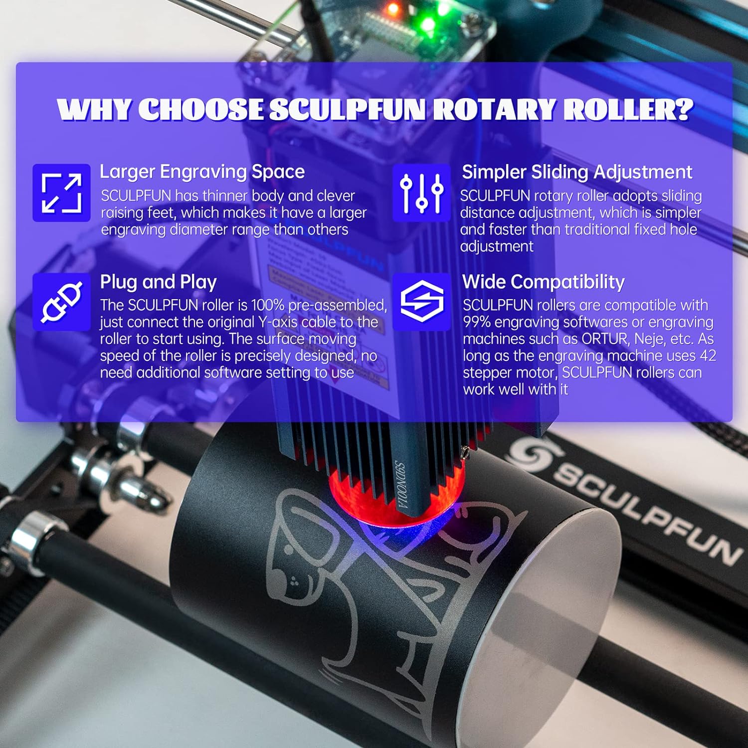 Rolo rotativo a laser SCULPFUN - Rotary Axis Laser Engraver avaliação e preço